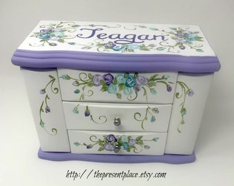 personalized musical jewelry box, with a ballerina and hanging storage