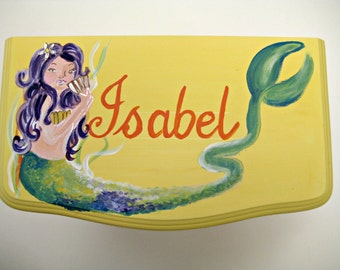 large yellow musical jewelry box,personalized with mermaids