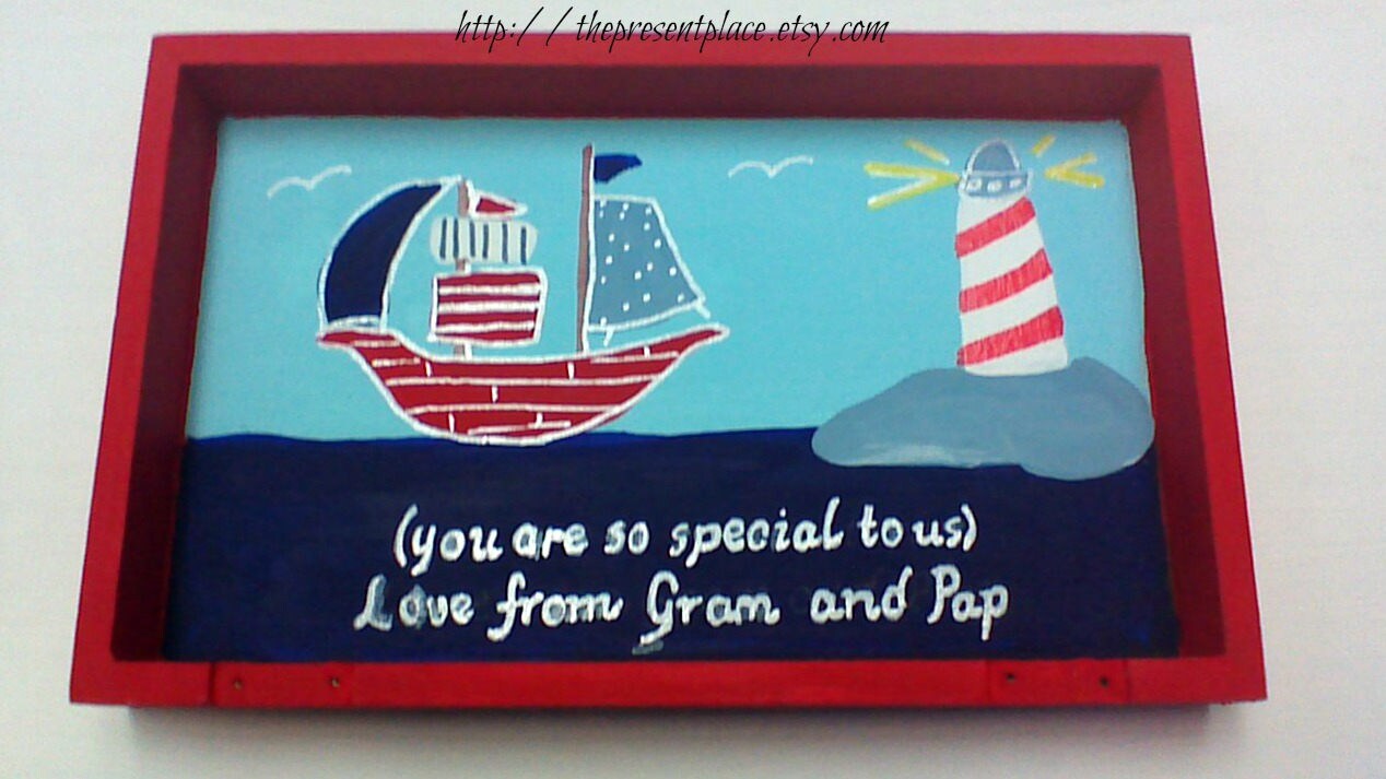 Hand Painted Keepsake Box Aquarednavysail Boatswhales Etsy