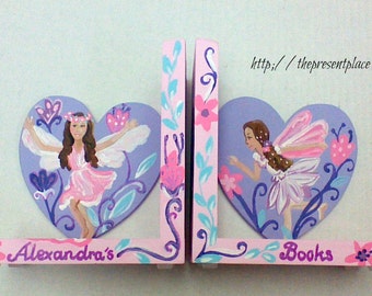 Hand Painted Fairy Bookends, Personalized Kids Room Decor