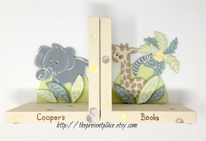 Children's Jungle Bookends Elephant Bookendsmonkey Etsy
