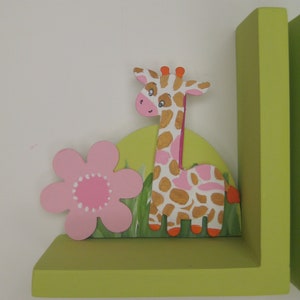 Personalized giraffe and elephant bookends with pink flowers image 2