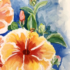 3 sisters an original hibiscus painting in vibrant yellows and orange image 8