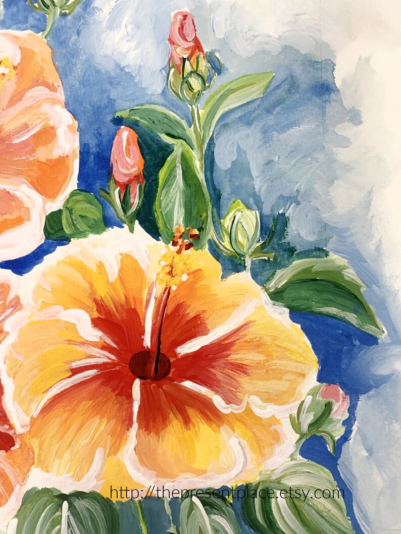 3 sisters an original hibiscus painting in vibrant yellows and orange image 8