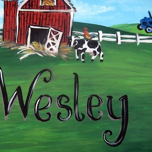 Tractors and red barns,personalized art,farm decor,farmyard art,boys art,nursery art,nursery wall decor,nursery wall art,boys wall hanging