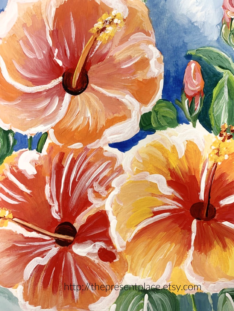 3 sisters an original hibiscus painting in vibrant yellows and orange image 5