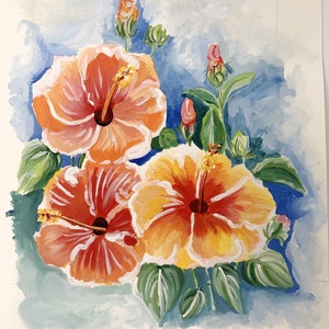 3 sisters an original hibiscus painting in vibrant yellows and orange image 4
