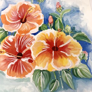 3 sisters an original hibiscus painting in vibrant yellows and orange image 9