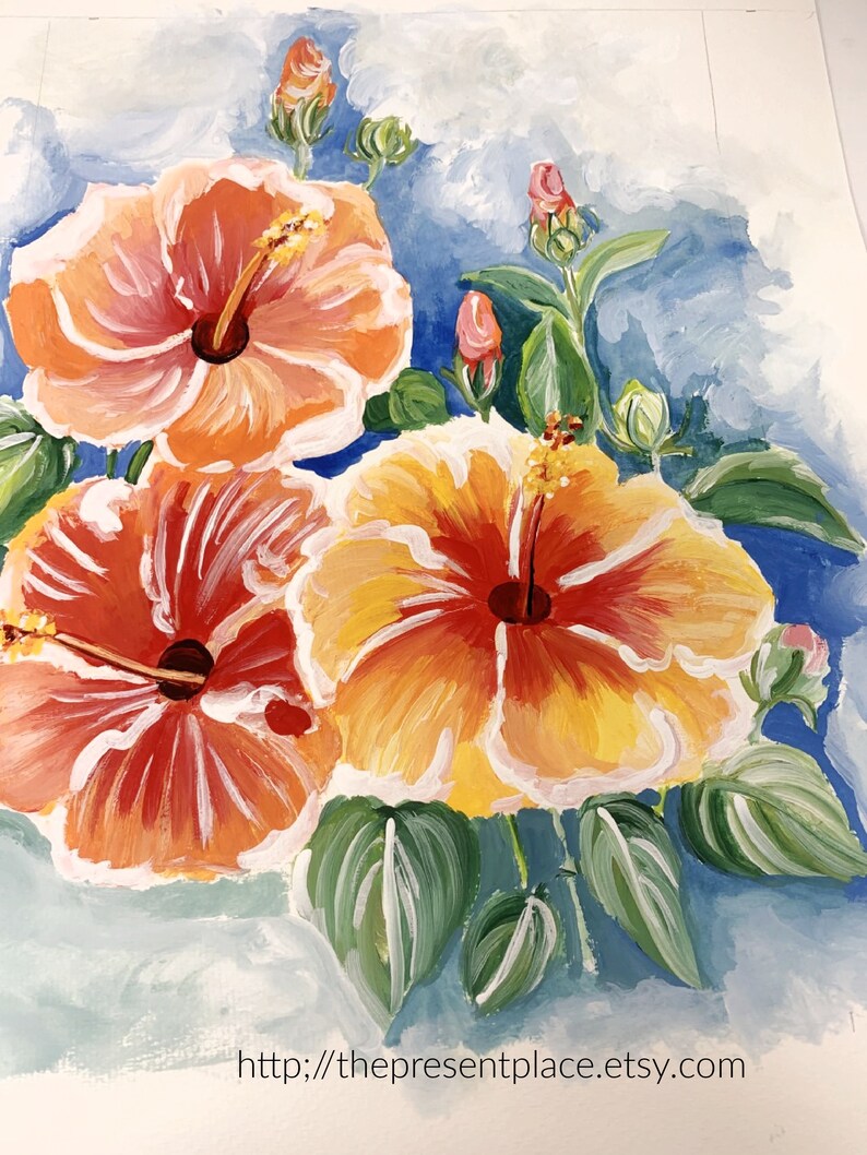 3 sisters an original hibiscus painting in vibrant yellows and orange image 9