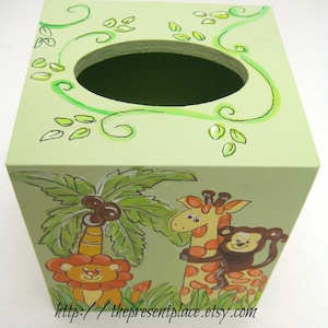 lion, monkey and giraffe painted tissue box cover