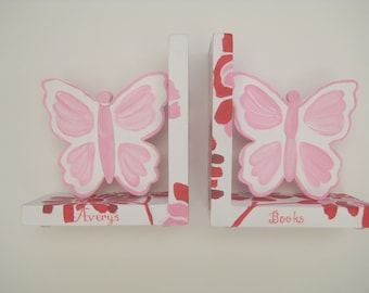 personalized red and pink butterfly bookends