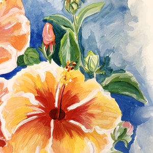 3 sisters an original hibiscus painting in vibrant yellows and orange image 6