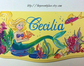 Yellow musical jewelry box personalized with mermaids