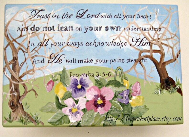 A hand painted step stool with bible verse and pansies,personalized wooden bench,personalized