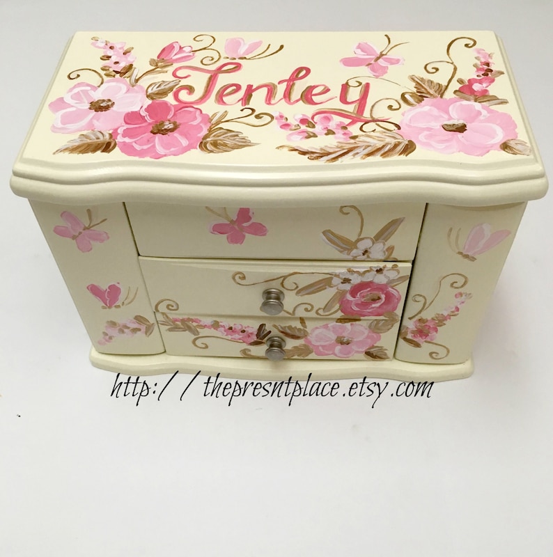 Personalized Musical Jewelry Box With Whimsical Flowers Etsy