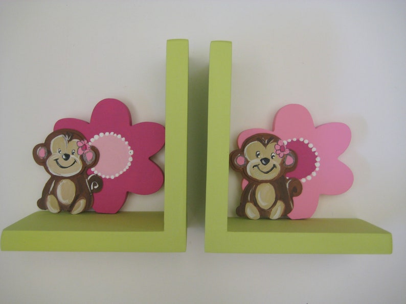 Personalized girls flower bookends with monkeys Etsy