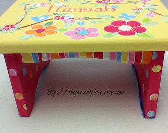 personalized step stool,personalized gift,girls step stool,children's bench,kids furniture,kid's step stool,yellow, pink, polka dots,stripes