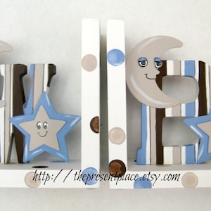 moon and stars bookends,initial bookends,personalized bookends,boys bookends,childrens bookends, moons,stars,kids bookends,customized