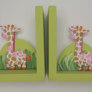 Personalized giraffe and elephant bookends with pink flowers image 4