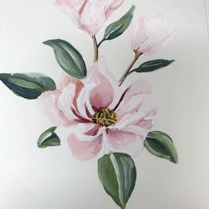 pink magnolia, white magnolia, A pair of original acrylic paintings