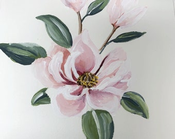 pink magnolia, white magnolia, A pair of original acrylic paintings