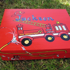 personalized gift,hand painted,fire truck keepsake box,fire station,red,boys keepsake box,baby memory box,kids box,children&#39;s box,new baby