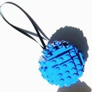 Blue Toy Brick Christmas Ball Ornament Building Kit by Abbie Dabbles made from toy bricks