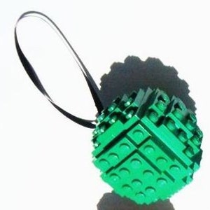 Green Toy Brick Christmas Ball Ornament Building Kit by Abbie Dabbles made from toy bricks