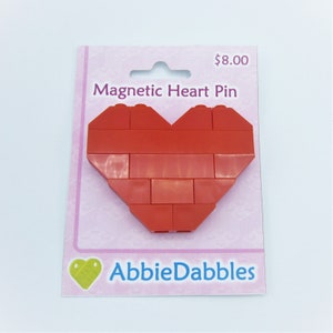 Red Heart Magnetic Pin made from toy bricks by Abbie Dabbles made from toy bricks