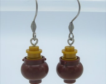 Pot of Gold Dangle Earrings by Abbie Dabbles made from toy bricks