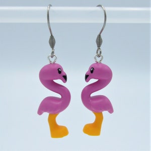 Pink Flamingo Dangle Earrings by Abbie Dabbles made from toy bricks