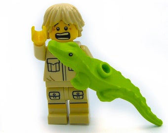 Custom Steve Irwin Minifigure with Crocodile by Abbie Dabbles made from toy bricks