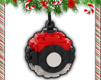 Pokeball Christmas Ornament Building Kit by AbbieDabbles made from toy bricks