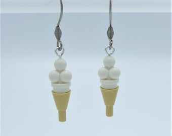 Ice Cream Cone Dangle Earrings by Abbie Dabbles made from toy bricks