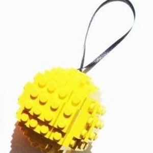 Yellow Toy Brick Christmas Ball Ornament Building Kit by Abbie Dabbles made from toy bricks
