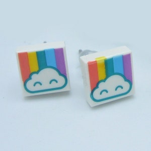Rainbow Brick Stud Earrings by Abbie Dabbles made from toy bricks