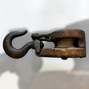 Large Antique Pulley Wood & Cast Iron | Rustic Farmhouse Decor | antique ship pulley | block and tackle | industrial decor | rustic