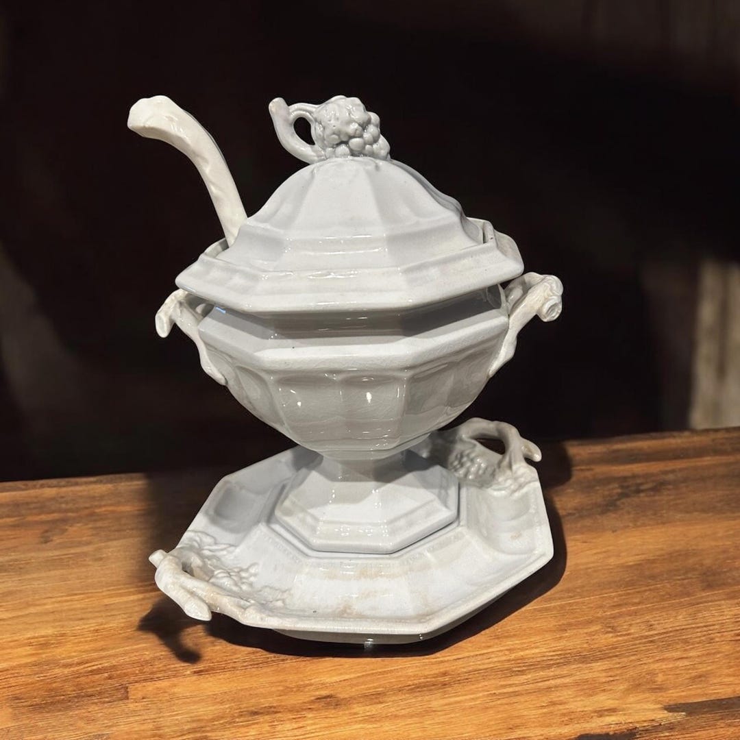 White Ironstone Sauce Tureen With Underplate and Ladle • English ...
