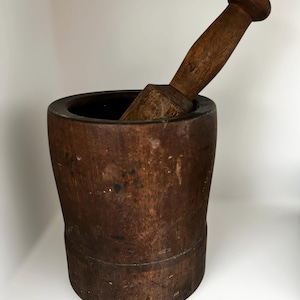 antique wood mortar and pestle | antique pharmacy | primitive kitchen | farmhouse decor | treenware | Americana