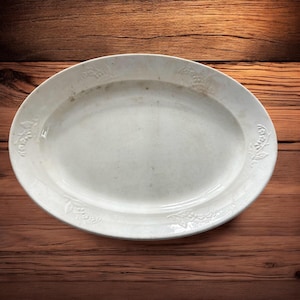 large antique ironstone platter with flower design • oval ironstone platter • 18.5” long • serving platter