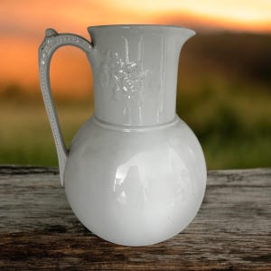 Antique white ironstone pitcher 12” tall | farmhouse decor | white Anthony Shaw & son | vintage ironstone water pitcher | ewer