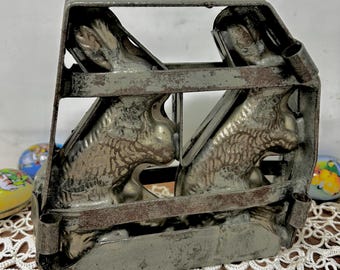 Vintage Double Bunny Chocolate Mold | German Easter Decor