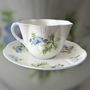 Vintage Shelley Blue Poppy Teacup and Saucer: Fine Bone China