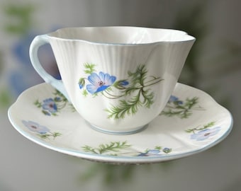 Vintage Shelley Blue Poppy Teacup & Saucer: Ludlow Bone China - Etsy