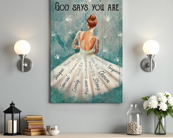 Ballerina painting, White dandelion, God says you are, Jesus Canvas Wall Art, Jesus Portrait Canvas Prints, Christian Wall Art