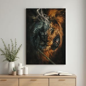 Lion Warrior Wall Decor, Christian Armor Canvas Print, Jesus Portrait Canvas Prints, Powerful Faith Wall Art, Religious Home Inspiration