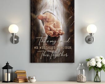 Jesus painting Portrait Canvas Prints, The hand of God, Take my hand, Wall Art, Jesus Canvas Prints, Bible Verse Canvas, Jesus Poster