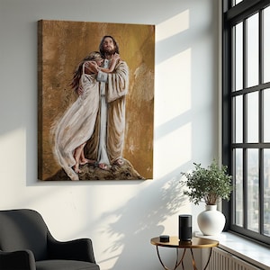Jesus painting, In the arms of His love, The savior, Jesus hug, Jesus Portrait Canvas Prints, Christian Wall Art, Jesus Wall Art,