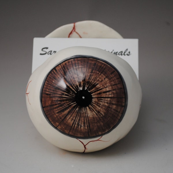 Brown Ceramic Eyeball Business Card Holder for Optometrists Doctor Doctor's Doctors Office Gift Idea Under 50 Dollars Eyes Eye