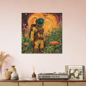 Surrealista "Astronauta psichedelico nella foresta aliena" - Stampa artistica opaca di qualità museale - Carta ecologica non patinata